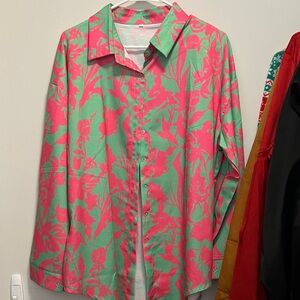 Floral Button Down Shirt - Green and Pink